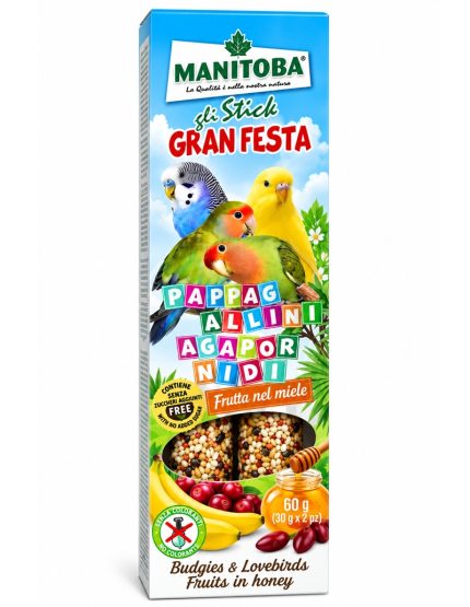 Manitoba – Bâtonnets de Graines aux Fruits et au Miel pour Perruches et Inséparables – 60 g